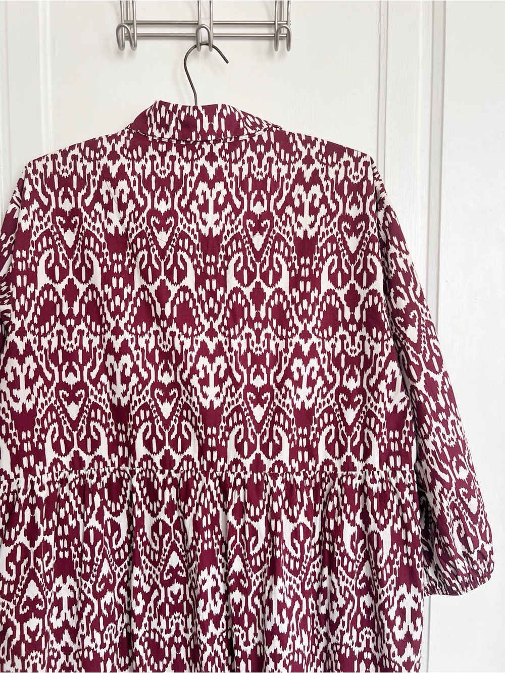 Maeve • Anthropologie Bettina Tiered Shirt Dress maxi midi cotton Wine Ikat - Picture 13 of 14